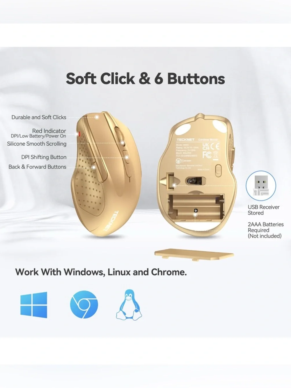 TECKNET Wireless Mouse, 2.4G Ergonomic Optical Mouse